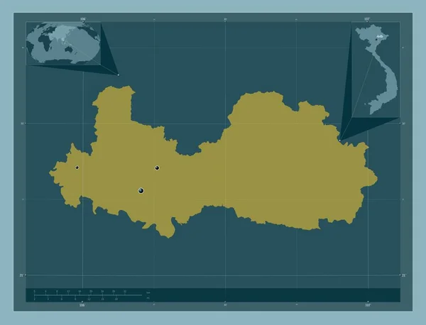 バックザン ベトナムの州 しっかりした色の形 地域の主要都市の場所 コーナー補助位置図 — ストック写真