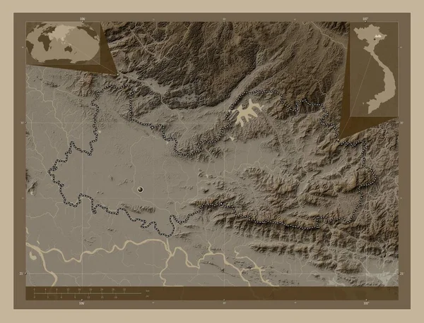 Бак Джанг Провінція Єтнам Висота Карти Забарвлена Сепії Тонів Озерами — стокове фото