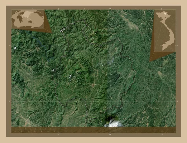 Bac Kan越南省低分辨率卫星地图 角辅助位置图 — 图库照片