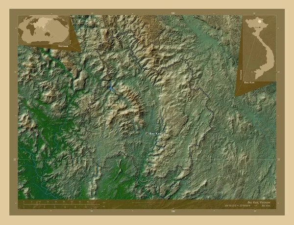 Бак Кан Провинция Вьетнам Цветная Карта Высоты Озерами Реками Места — стоковое фото