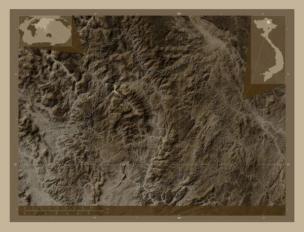 Бак Кан Провінція Єтнам Висота Карти Забарвлена Сепії Тонів Озерами — стокове фото