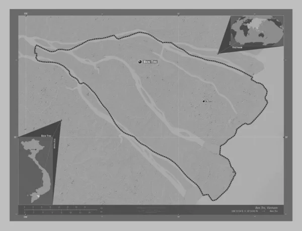 Бен Тре Провинция Вьетнам Карта Высот Оттенках Серого Озерами Реками — стоковое фото