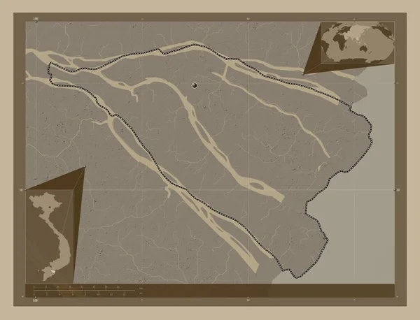 Бен Тре Провинция Вьетнам Карта Высоты Окрашенная Сепиевые Тона Озерами — стоковое фото
