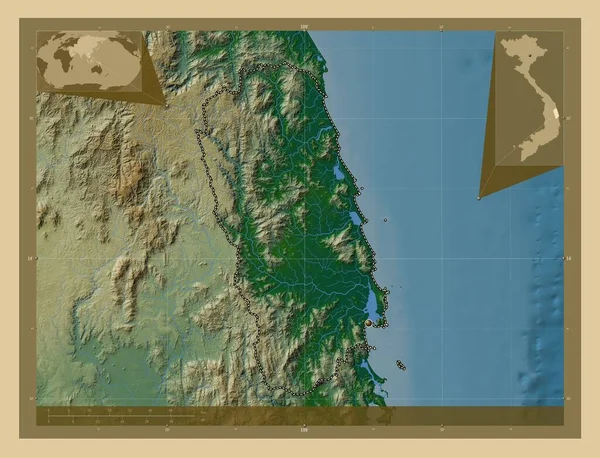 Binh Inh Επαρχία Του Βιετνάμ Χρωματιστός Υψομετρικός Χάρτης Λίμνες Και — Φωτογραφία Αρχείου