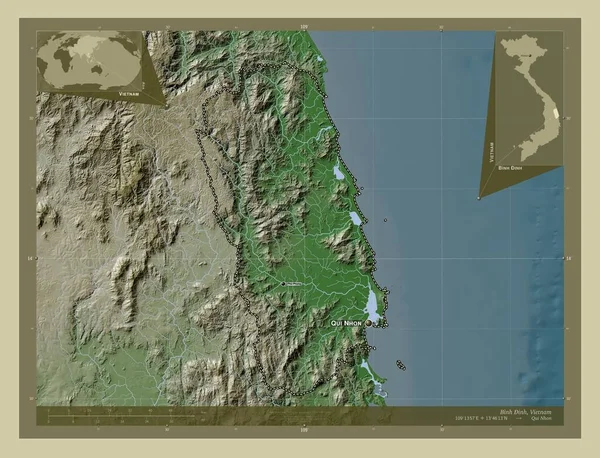Binh Inh Επαρχία Του Βιετνάμ Υψόμετρο Χάρτη Χρωματισμένο Στυλ Wiki — Φωτογραφία Αρχείου