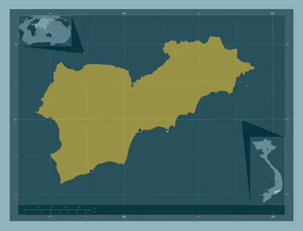 ベトナムの省ビントゥアン県 しっかりした色の形 地域の主要都市の場所 コーナー補助位置図 — ストック写真