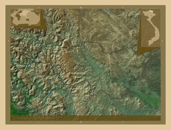 Cao Bang Провінція Єтнам Кольорові Карти Висот Озерами Річками Розташування — стокове фото