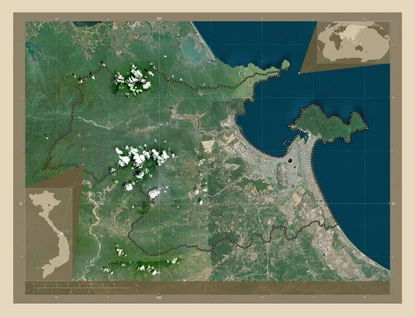 Nang City Municipality Thanh Pho Vietnam 高解像度衛星地図 地域の主要都市の場所 コーナー補助位置図 — ストック写真