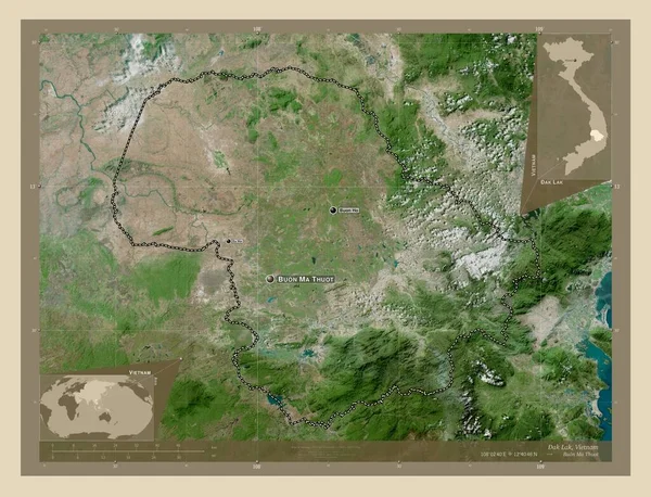 Λακ Λακ Επαρχία Του Βιετνάμ Υψηλής Ανάλυσης Δορυφορικός Χάρτης Τοποθεσίες — Φωτογραφία Αρχείου