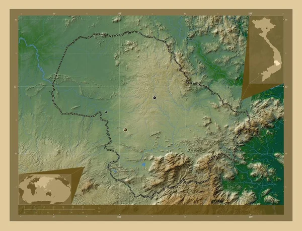 Лак Провінція Єтнам Кольорові Карти Висот Озерами Річками Розташування Великих — стокове фото