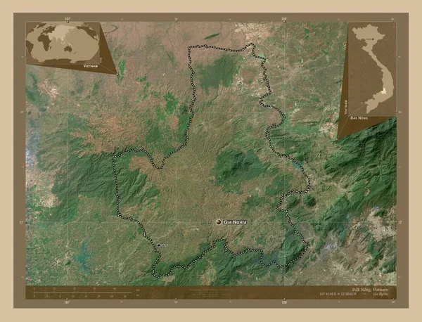 Nong Provincia Del Vietnam Mappa Satellitare Bassa Risoluzione Località Nomi — Foto Stock