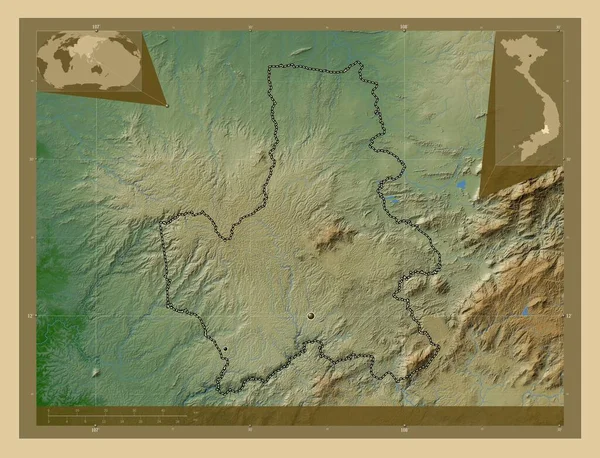 Нонг Провинция Вьетнам Цветная Карта Высоты Озерами Реками Места Расположения — стоковое фото