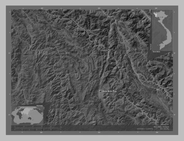 Йен Бінь Провінція Єтнам Граймасштабна Мапа Висот Озерами Річками Місця — стокове фото