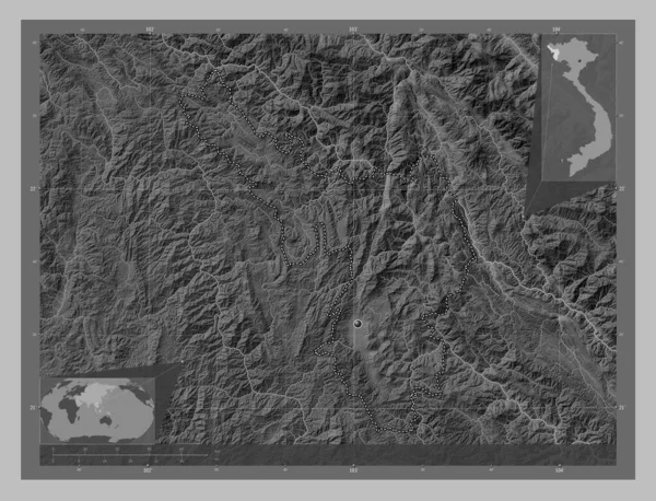 Йен Бінь Провінція Єтнам Граймасштабна Мапа Висот Озерами Річками Кутові — стокове фото