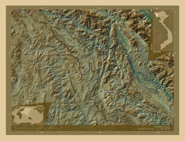 Йен Бінь Провінція Єтнам Кольорові Карти Висот Озерами Річками Місця — стокове фото