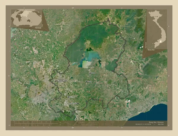 ベトナムの省 高解像度衛星地図 地域の主要都市の位置と名前 コーナー補助位置図 — ストック写真