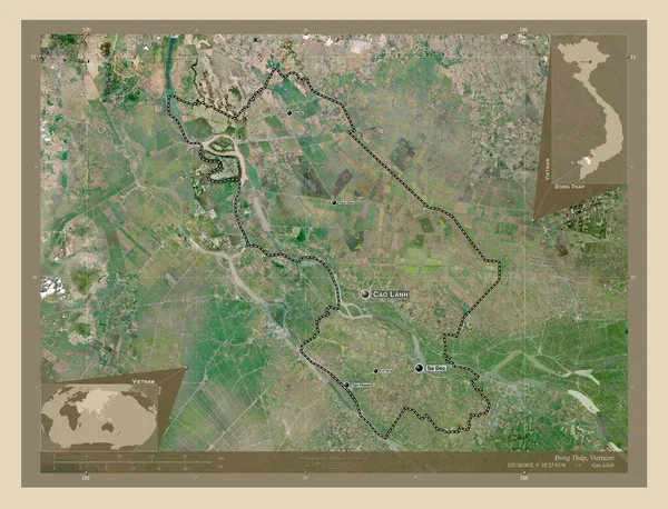 ベトナムの省 タップ 高解像度衛星地図 地域の主要都市の位置と名前 コーナー補助位置図 — ストック写真