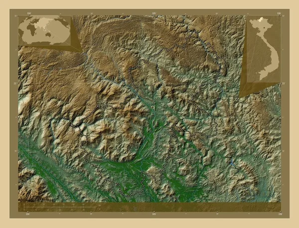 Джанг Провинция Вьетнам Цветная Карта Высоты Озерами Реками Вспомогательные Карты — стоковое фото