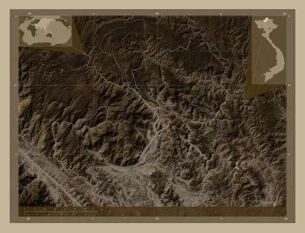 Джанг Провинция Вьетнам Карта Высоты Окрашенная Сепиевые Тона Озерами Реками — стоковое фото