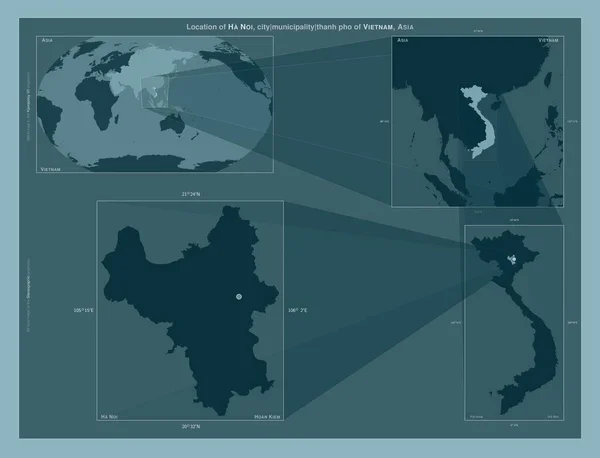 Noi 베트남의 자치구이다 도표는 규모의 지도에서 지역의 위치를 줍니다 프레임 — 스톡 사진