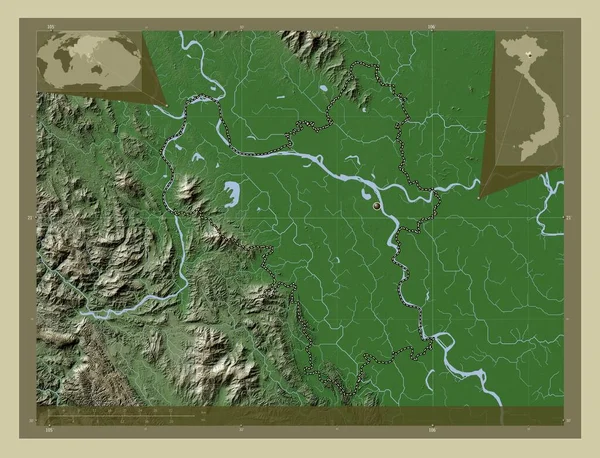 海诺伊 越南的市 Thanh Pho 用Wiki风格绘制的带有湖泊和河流的高程地图 角辅助位置图 — 图库照片