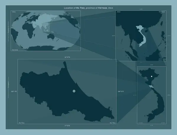 Tinh Prowincja Wietnamu Schemat Przedstawiający Położenie Regionu Mapach Większą Skalę — Zdjęcie stockowe