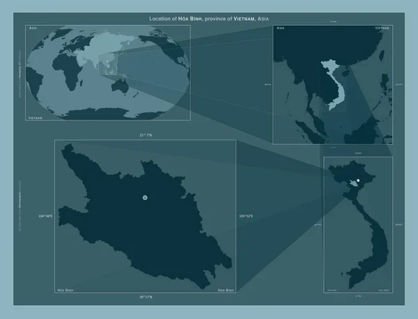 Hoa Binh Prowincja Wietnamu Schemat Przedstawiający Położenie Regionu Mapach Większą — Zdjęcie stockowe