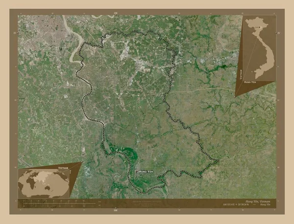 Хунг Йен Провинция Вьетнам Карта Спутника Низкого Разрешения Места Названия — стоковое фото