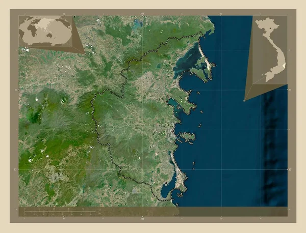 Khanh Hoa越南省高分辨率卫星地图 该区域主要城市的所在地点 角辅助位置图 — 图库照片