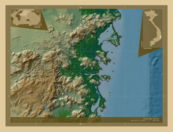 Хань Хоа Провинция Вьетнам Цветная Карта Высоты Озерами Реками Места — стоковое фото