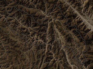 Lai Chau, Vietnam vilayeti. Yükseklik haritası sepya tonlarında göller ve nehirlerle renklendirilmiş