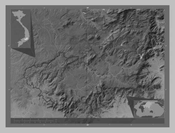 Lam Ong Province Vietnam Grayscale Elevation Map Lakes Rivers Corner — Stock Photo, Image