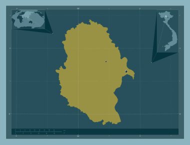 Phu Tho, Vietnam vilayeti. Katı renk şekli. Bölgenin büyük şehirlerinin yerleri. Köşedeki yedek konum haritaları