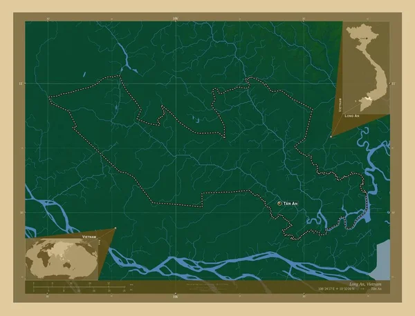 Довгий Час Провінція Єтнам Кольорові Карти Висот Озерами Річками Місця — стокове фото