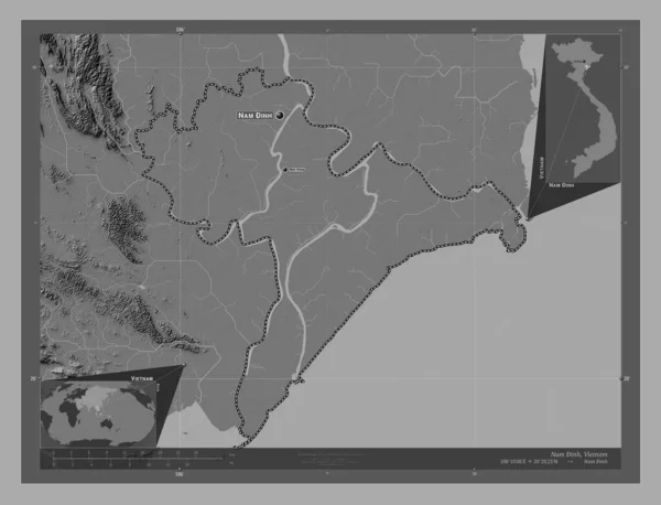 Нам Провинция Вьетнам Карта Рельефа Билевела Озерами Реками Места Названия — стоковое фото