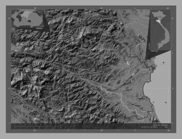 Nghe Провінція Єтнам Білевелівська Карта Висот Озерами Річками Місця Розташування — стокове фото