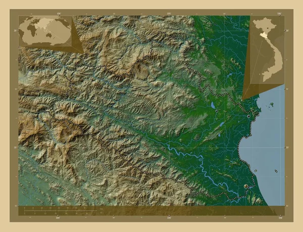 Нге Провинция Вьетнам Цветная Карта Высоты Озерами Реками Места Расположения — стоковое фото