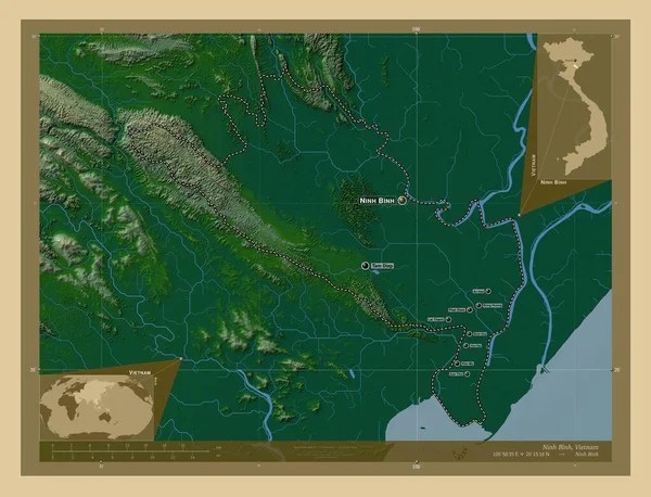 Нін Бінх Провінція Єтнам Кольорові Карти Висот Озерами Річками Місця — стокове фото