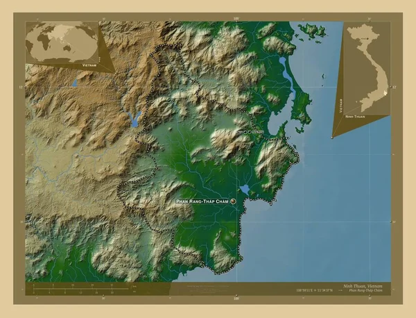 Нин Туан Провинция Вьетнам Цветная Карта Высоты Озерами Реками Места — стоковое фото
