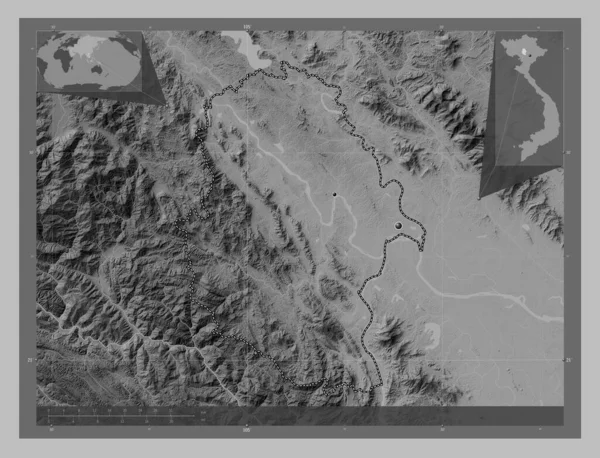 Тхо Провінція Єтнам Граймасштабна Мапа Висот Озерами Річками Розташування Великих — стокове фото