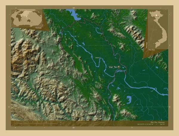 Тхо Провінція Єтнам Кольорові Карти Висот Озерами Річками Місця Розташування — стокове фото