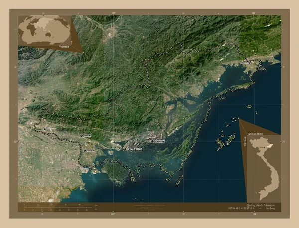 Quang Ninh Província Vietname Mapa Satélite Baixa Resolução Locais Nomes — Fotografia de Stock