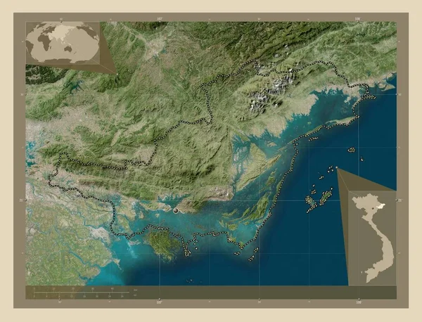 Quang Ninh Provincie Vietnam Satellietkaart Met Hoge Resolutie Hulplocatiekaarten Hoek — Stockfoto