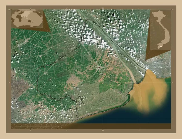 Soc Trang Provinsen Vietnam Lågupplöst Satellitkarta Platser För Större Städer — Stockfoto