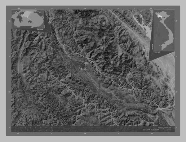 Son Vietnam Vilayeti Gölleri Nehirleri Olan Gri Tonlama Yükseklik Haritası — Stok fotoğraf