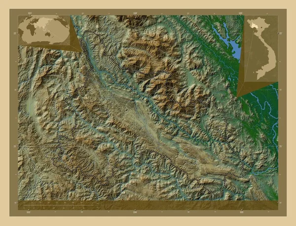 Син Провінція Єтнам Кольорові Карти Висот Озерами Річками Розташування Великих — стокове фото
