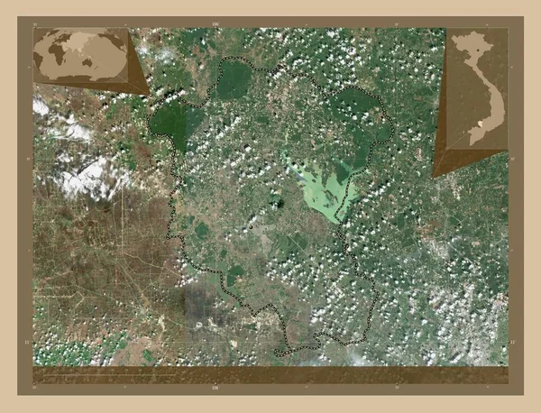 ベトナムの省 タイニン 低解像度衛星地図 コーナー補助位置図 — ストック写真