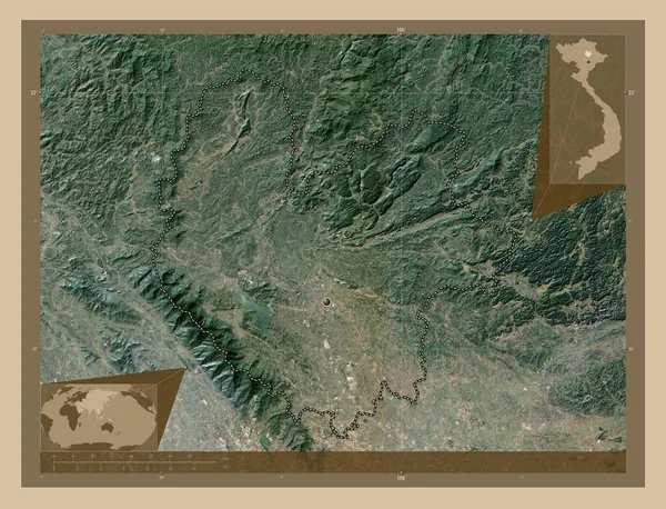 ベトナムのタイ グエン州 低解像度衛星地図 コーナー補助位置図 — ストック写真