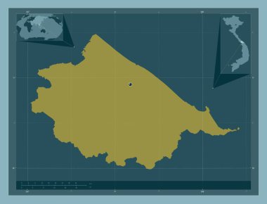 Thua Thien - Hue, Vietnam vilayeti. Katı renk şekli. Köşedeki yedek konum haritaları