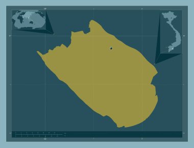 Tra Vinh, Vietnam vilayeti. Katı renk şekli. Köşedeki yedek konum haritaları